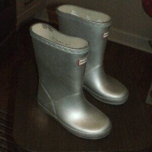 Hunter Original Silver Rain Boots Slip-on Pull-on Rubber Toddler Size 9
